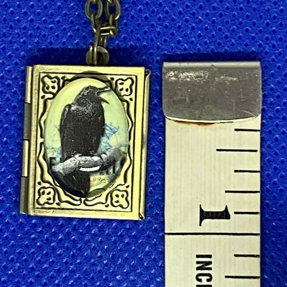 Christmas Steampunk Gothic Raven Crow Black Rockabilly Necklace Locket - Picture 9 of 10